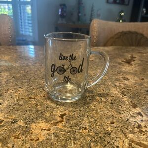 Clear Glass coffee Mug with Black Print “Live the Good Life”